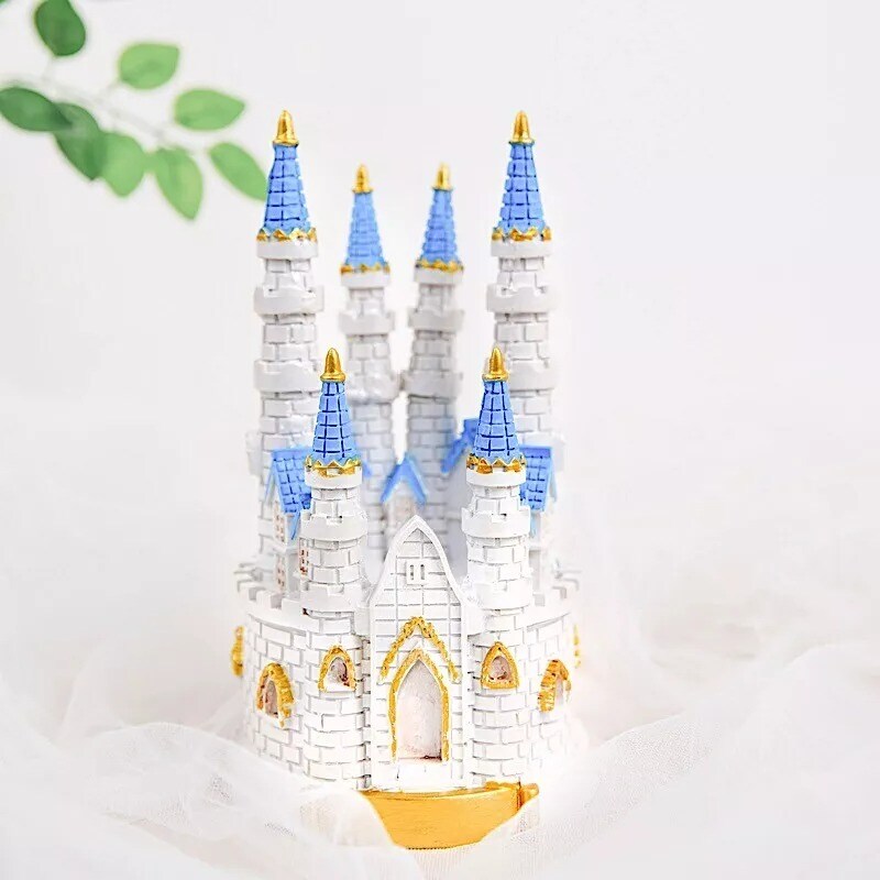 8.5&#x22; White Blue Princess Castle Cake Topper Figurine Birthday Party Decorations