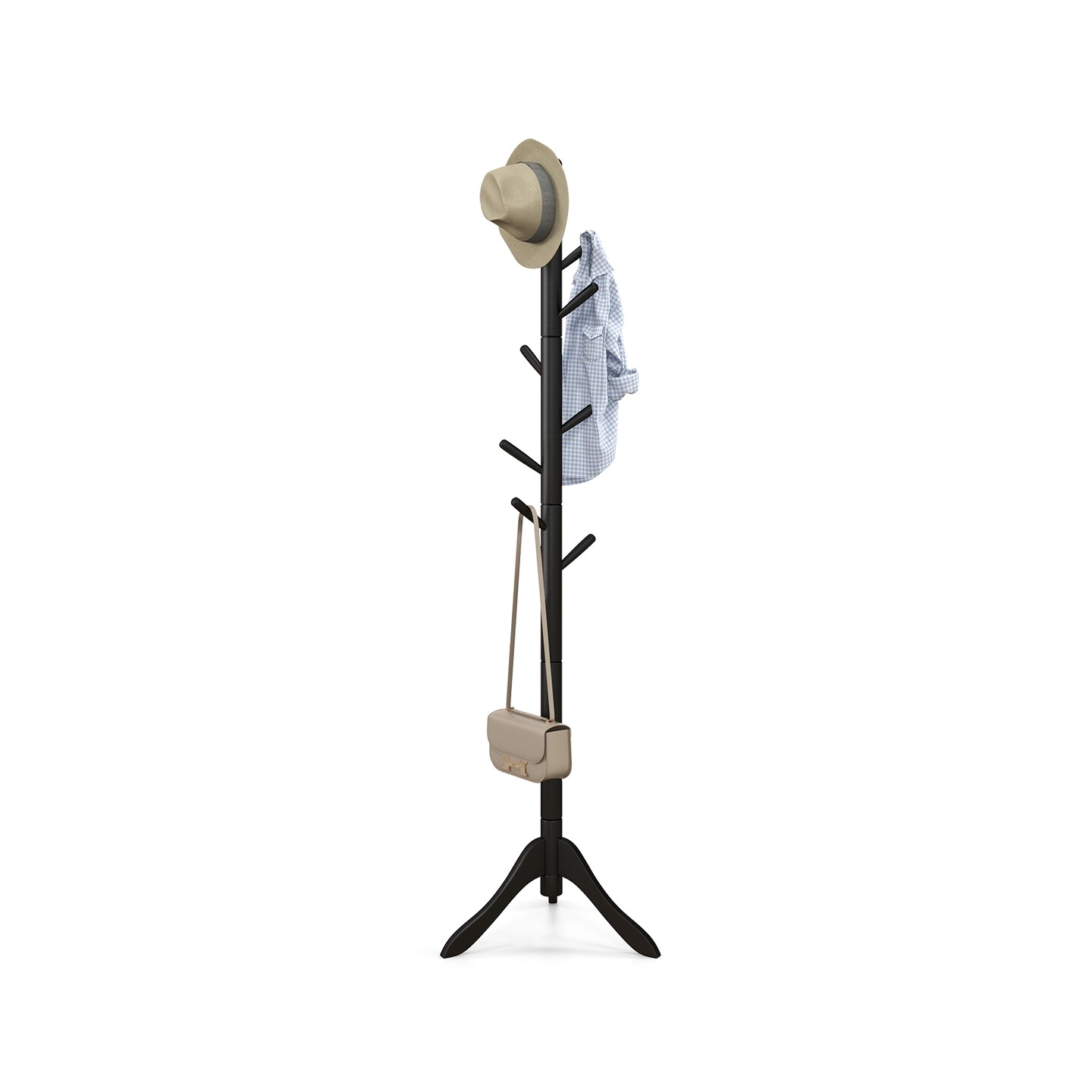 Adjustable Wooden Tree Coat Rack with 8 Hooks