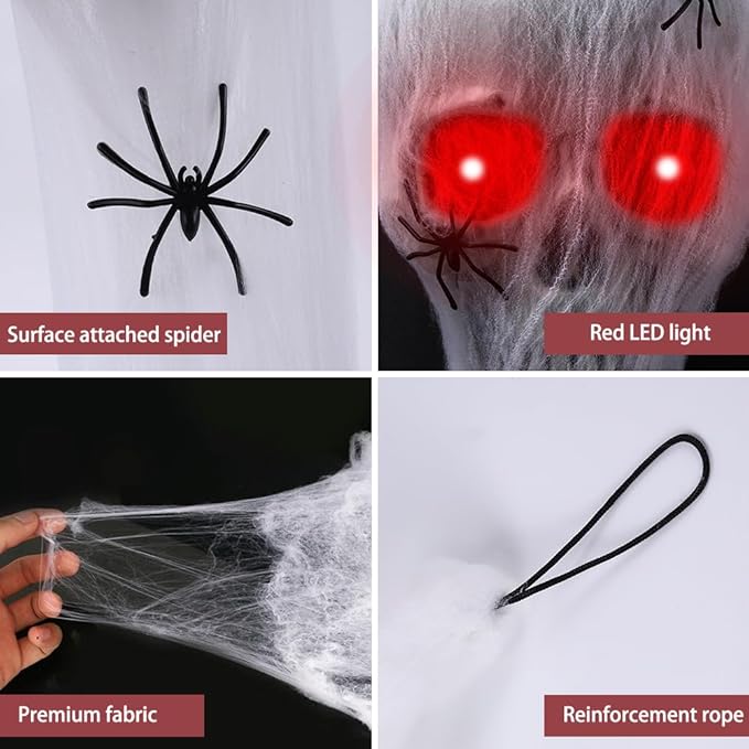 Halloween Outdoor Skull Decorations,20&#x22; Halloween Hanging Skeleton Spooky Voice Activated Decor with LED Red Eyes Spider for Halloween Party Haunted House Props Yard Indoor Outside Decorations