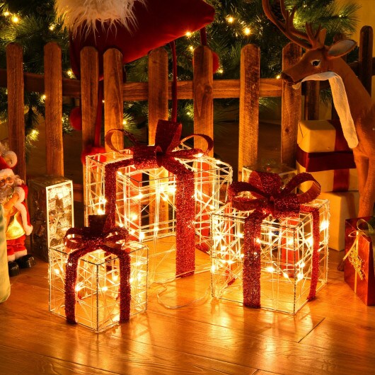 Set of 3 Christmas Lighted Gift Boxes Christmas Box Decorations with 60 LED Lights