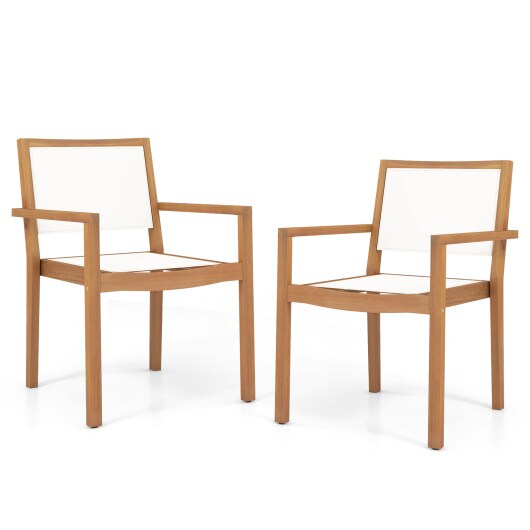 Outdoor Dining Chair Set of 2 with Acacia Wood Frame