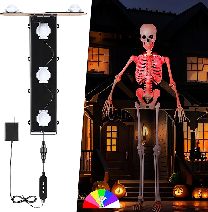 Giant Skeleton LED Lighting, 3 Modes and 7 Colors Waterproof Outdoor Skeleton Light Kit for Halloween Skeleton Decor