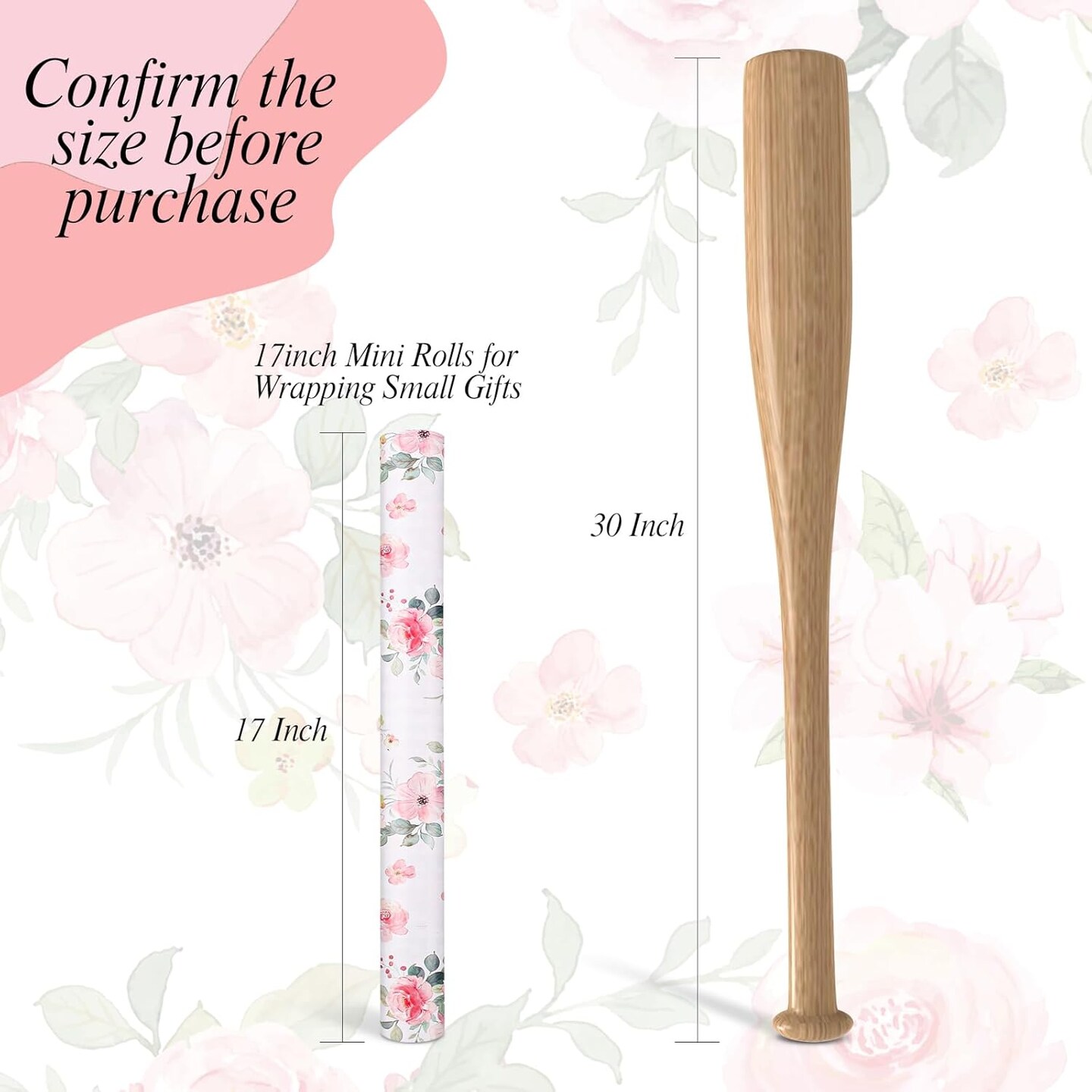 Reversible Floral Gift Wrapping Paper Roll – Pink Floral & Plaid Design (17 in x 33 ft) Mini Roll for Mother’s Day, Weddings, Bridal Showers, Birthdays, Baby Showers & Spring Party Decor