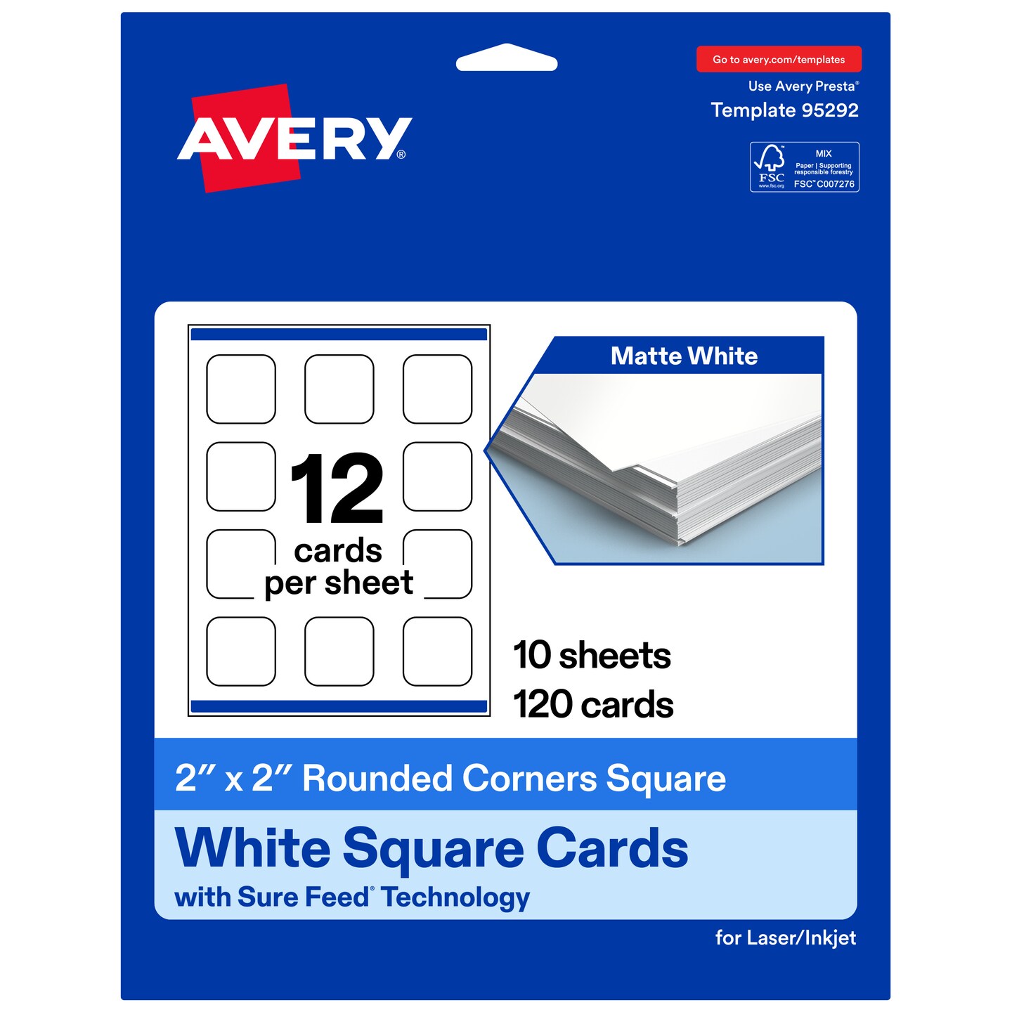 Avery Matte White Square Cards, 2" x 2" Square Rounded Corners