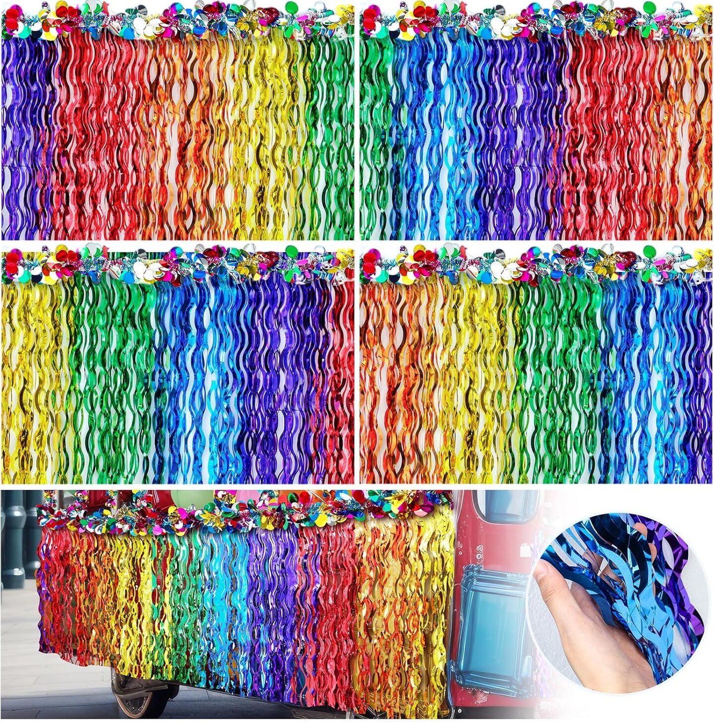 10 Pack Rainbow Parade Float Decor 9 x 2.5 ft Gay Pride Lgbt Parade Float Decoration Colored Wavy Foil Fringe Tinsel for Gay Pride Month Lgbt Rainbow Party Supply