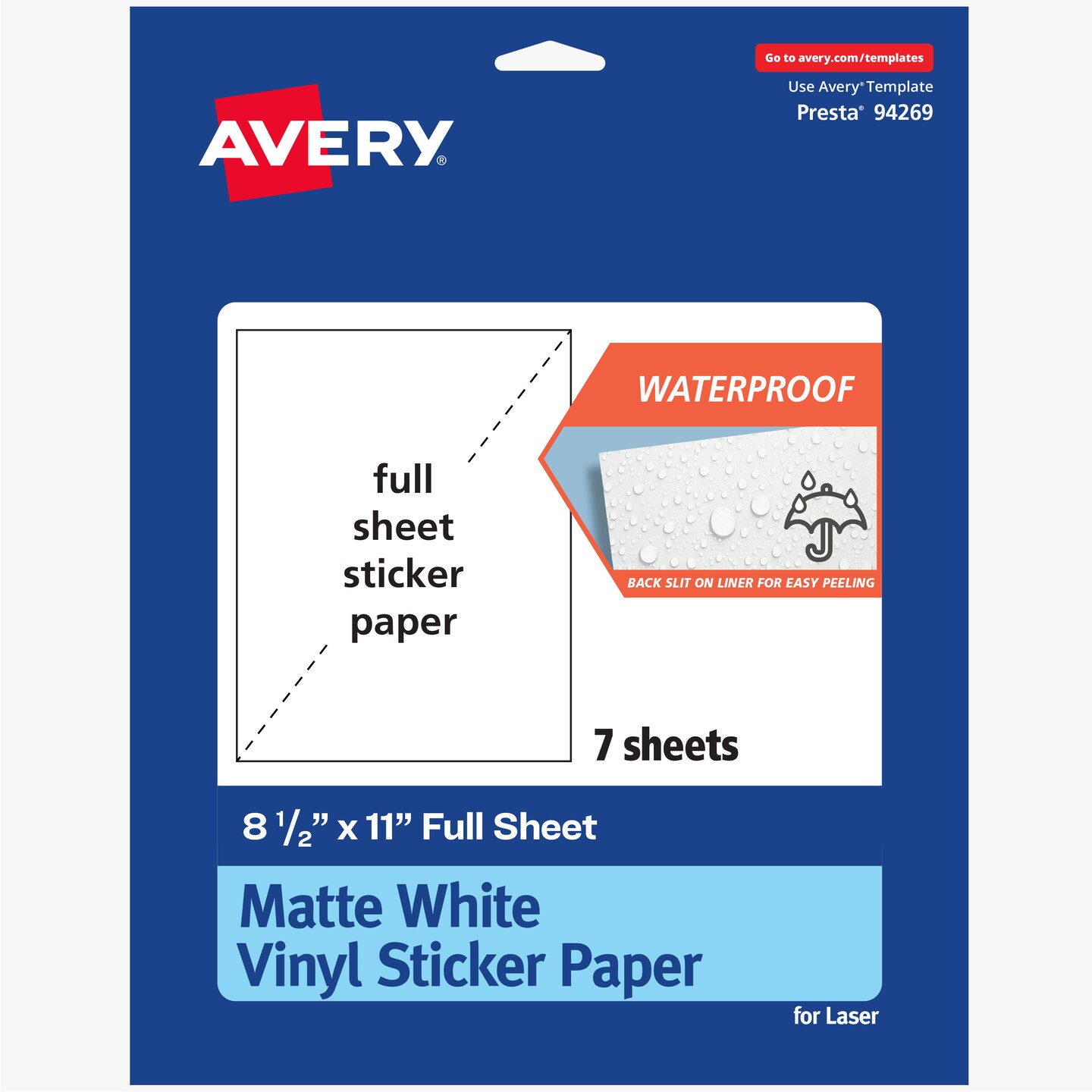 Avery Vinyl Sticker Paper, 8.5&#x22; x 11&#x22; Rectangle