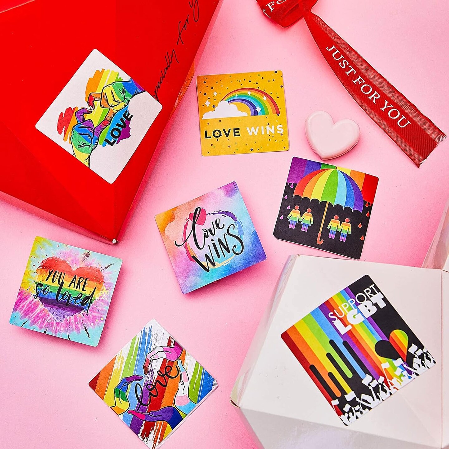 800 Pieces Pride Sticker Bulk LGBTQ Stickers Rainbow Rectangle Pride Support Stickers Love is Love LGBT Accessories for Parades Rainbow Festival and LGBT Group Activities, 12 Styles