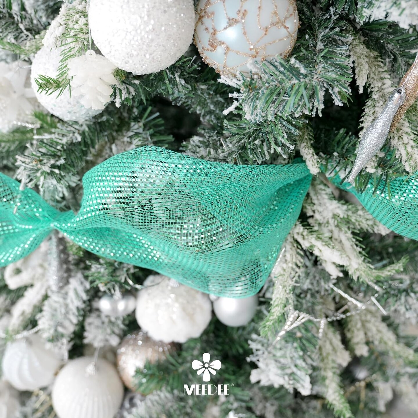 Mint Green Deco Mesh 10 Inch Deluxe Wide Foil Metallic Xmas Mesh Christmas Tree Ribbon Peppermint Mesh Ribbon