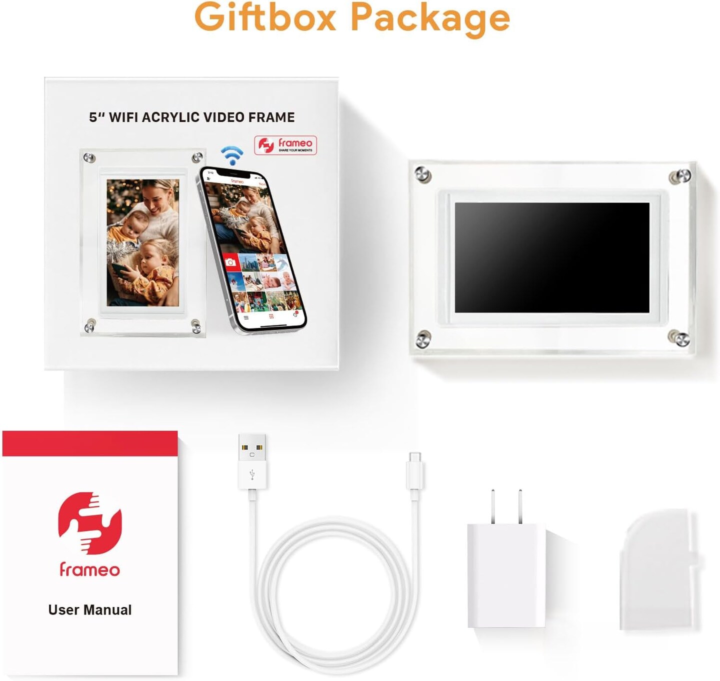 5&#x22; Clear WiFi Acrylic Digital Photo Frame &#x2013; Smart Video Picture Frame with Frameo App