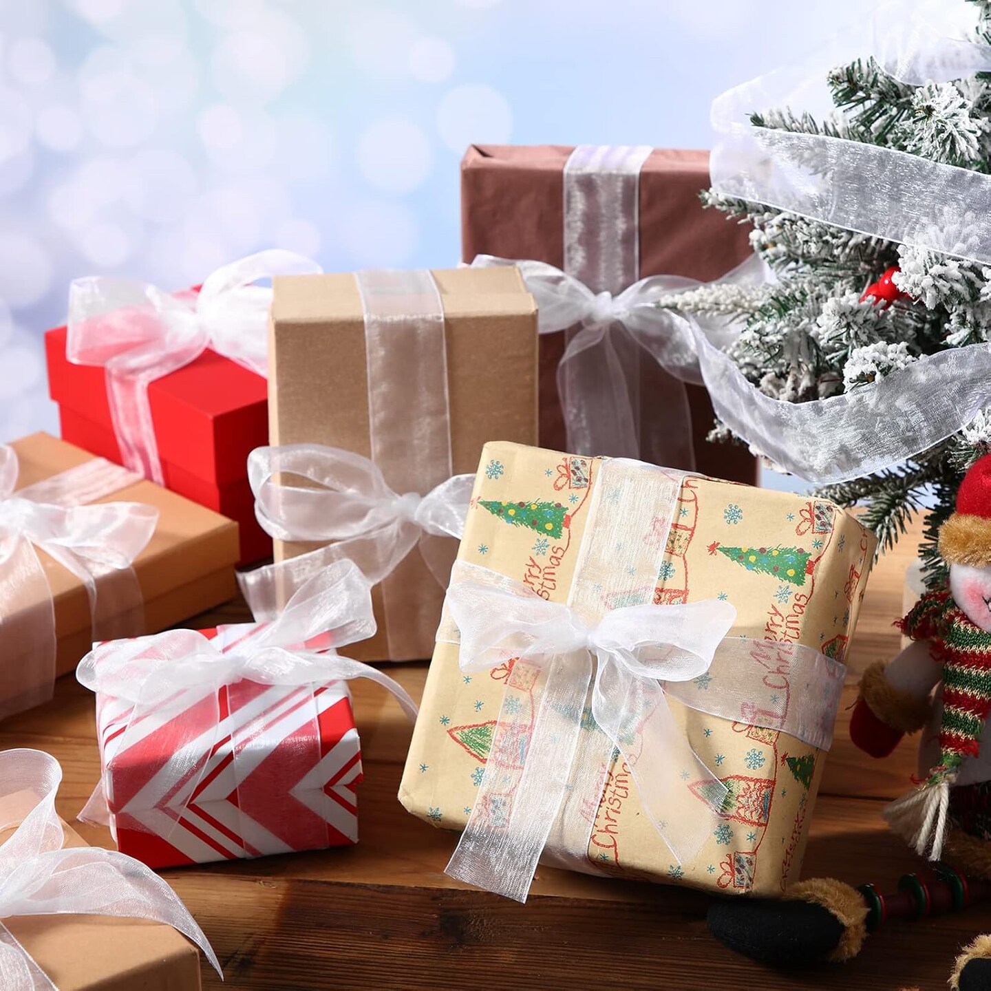 Sheer Organza Ribbon for Gift Wrapping Chiffon Tulle Mesh Ribbon Clear Wedding Christmas Tree Decor DIY Crafts