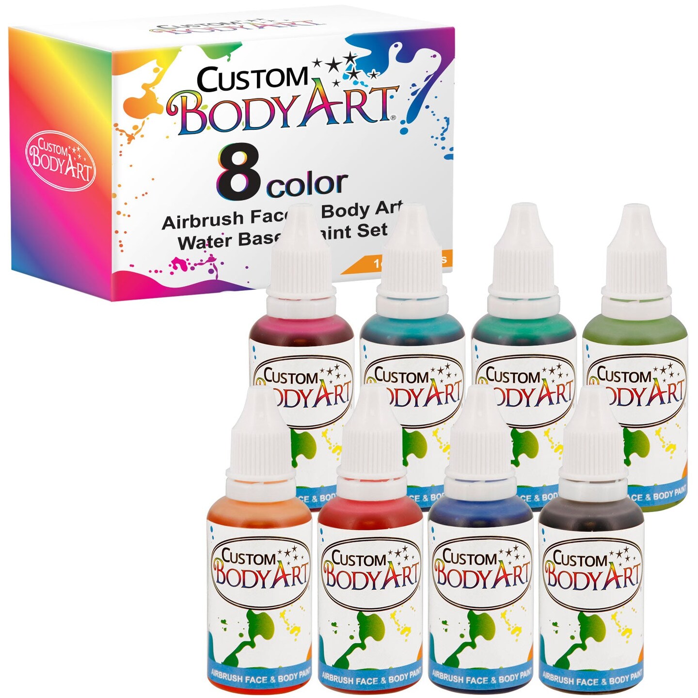 8 Secondary Color Airbrush Face &#x26; Body Water Based Painting Set, 1 oz. Bottles