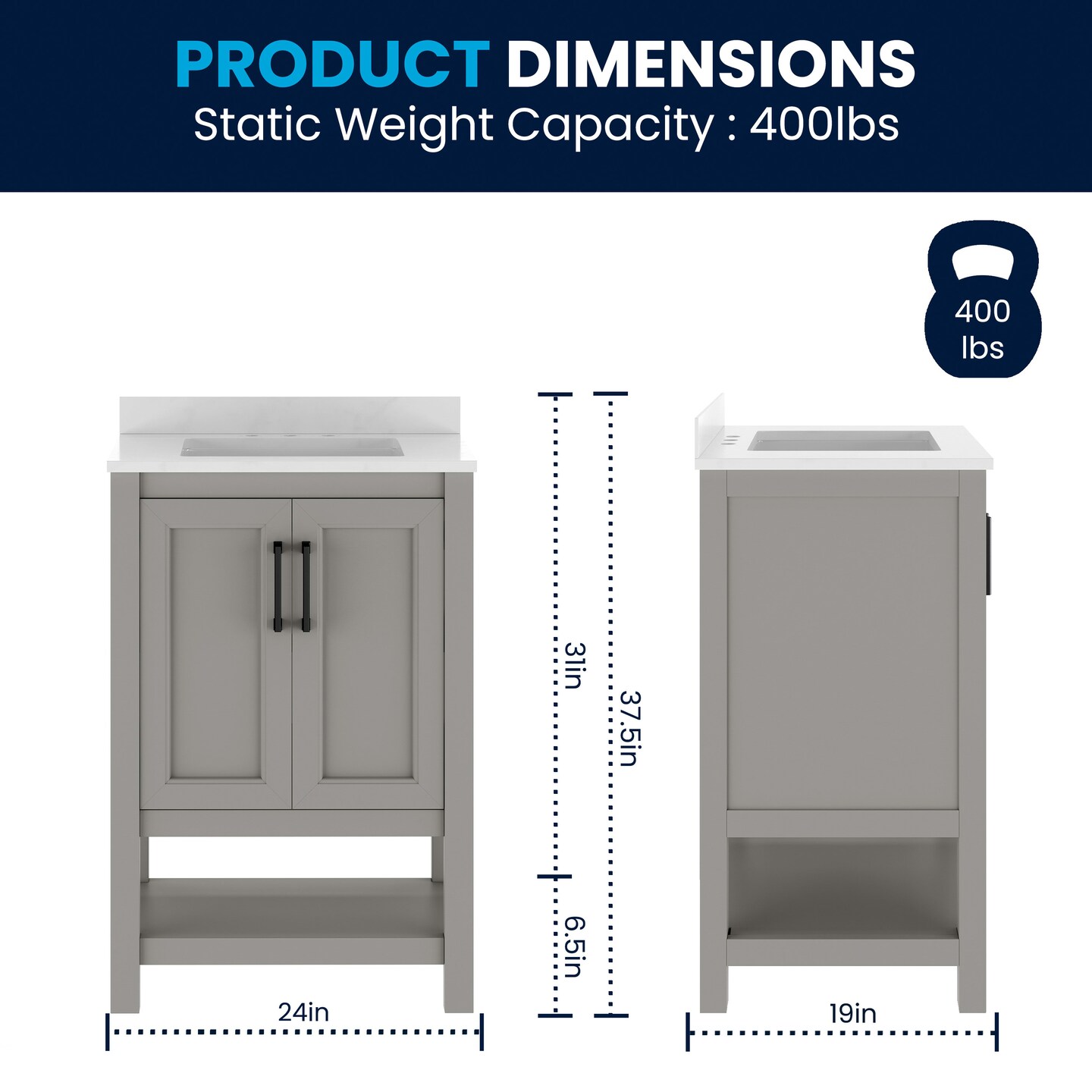 Merrick Lane Vigo Bathroom Vanity with Ceramic Sink, Carrara Marble Finish Countertop, Storage Cabinet with Soft Close Doors and Open Shelf