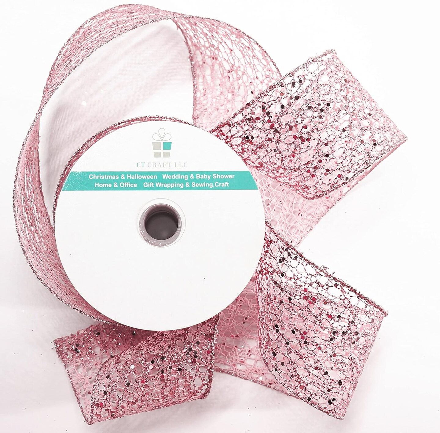 Sparkling Glitter Mesh Wired Ribbon Yards Rose Gold for Christmas Home Decor Bow Gift Wrapping DIY Crafts Wreath