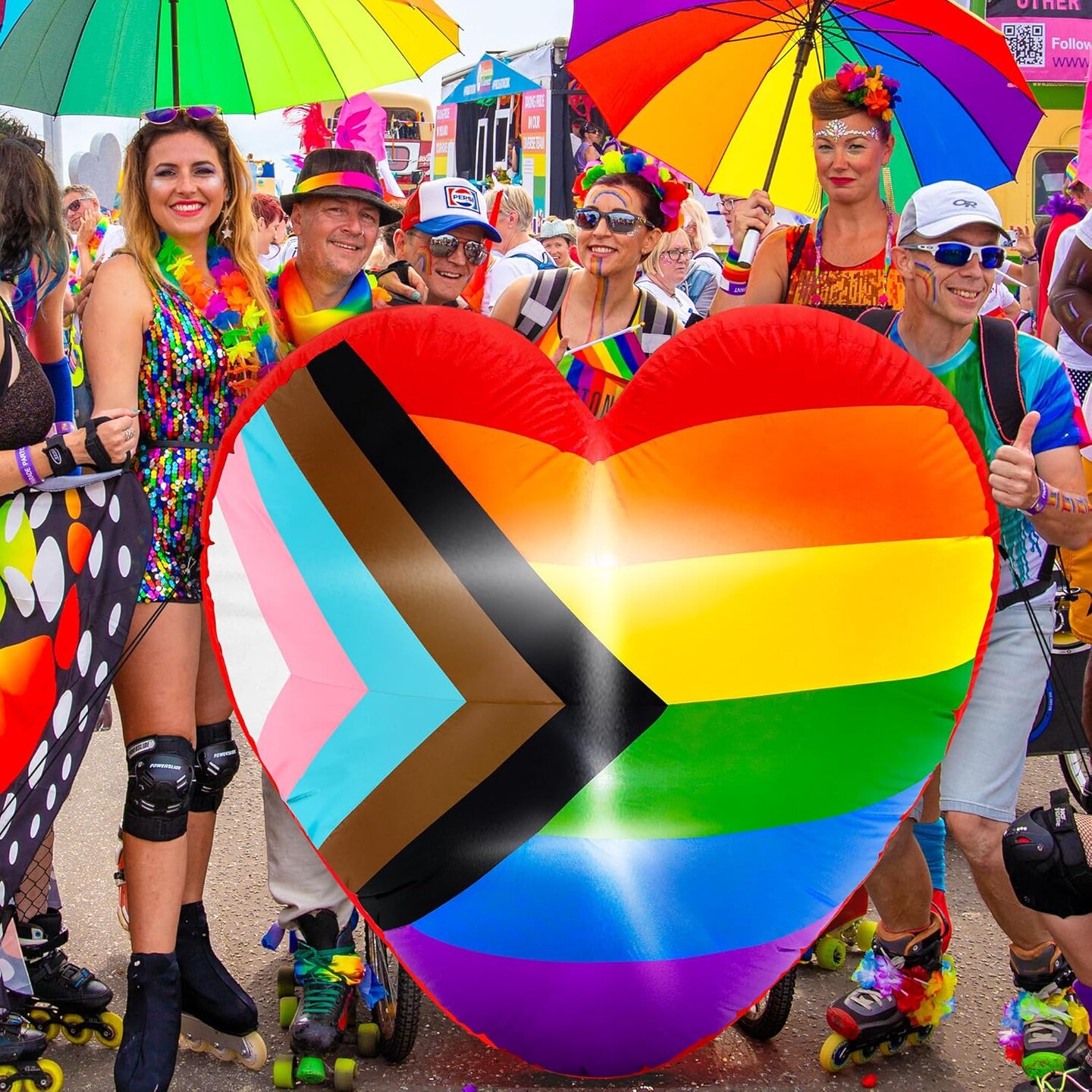 4 FT Pride Inflatables, LGBT Progress Flag Inflatable Decoration, Blow Up Heart Shape Decor for Pride Month, LED Lighted Pride Love Rainbow Yard Decor for Lesbian Gay LGBTQ Community Party Parade