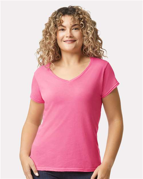 Gildan Softstyle Ladies Fit V-Neck Short Sleeve T-Shirt Semi Fitted Cotton for Custom Printing & Everyday Wear