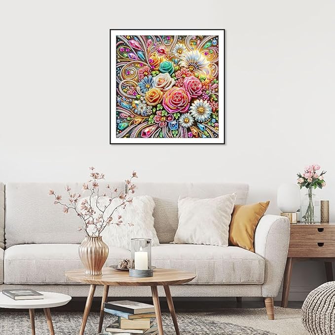 Flower Diamond Art Painting Kits for Adults, 5D Special Shape Diamond Art for Beginners, Rhinestones Gem Art Craft Home Wall Decor Gift 12×12inch