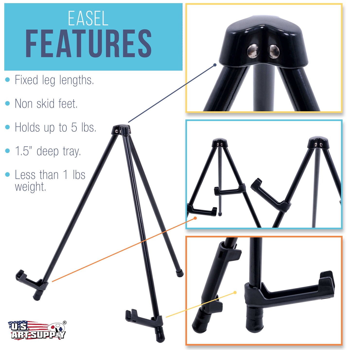 13.5" Black Metal Tabletop Easel Stand (6 Pack) - Foldable Tripod Table Top Easel Stand for Sign, Art, Poster Board, Canvas & Photos - Display Table Easels with Non-Skid Feet