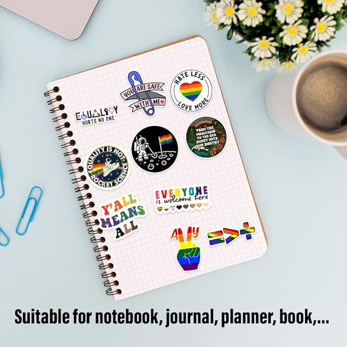 (10Pcs-3in) Inclusion Equality Sticker Pack, Human Kindness Equal Rights Decal, Inspirational Motivational Gift, LGBT Pride Month Decoration for Laptop Tablet Planner Helmet Vehicle Bumper
