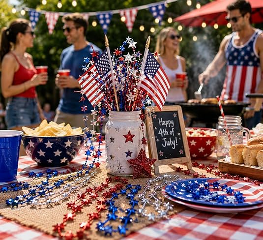 4E's Novelty 72 Pack Beaded Necklace - Red White and Blue Necklace, 4th of July Accessories