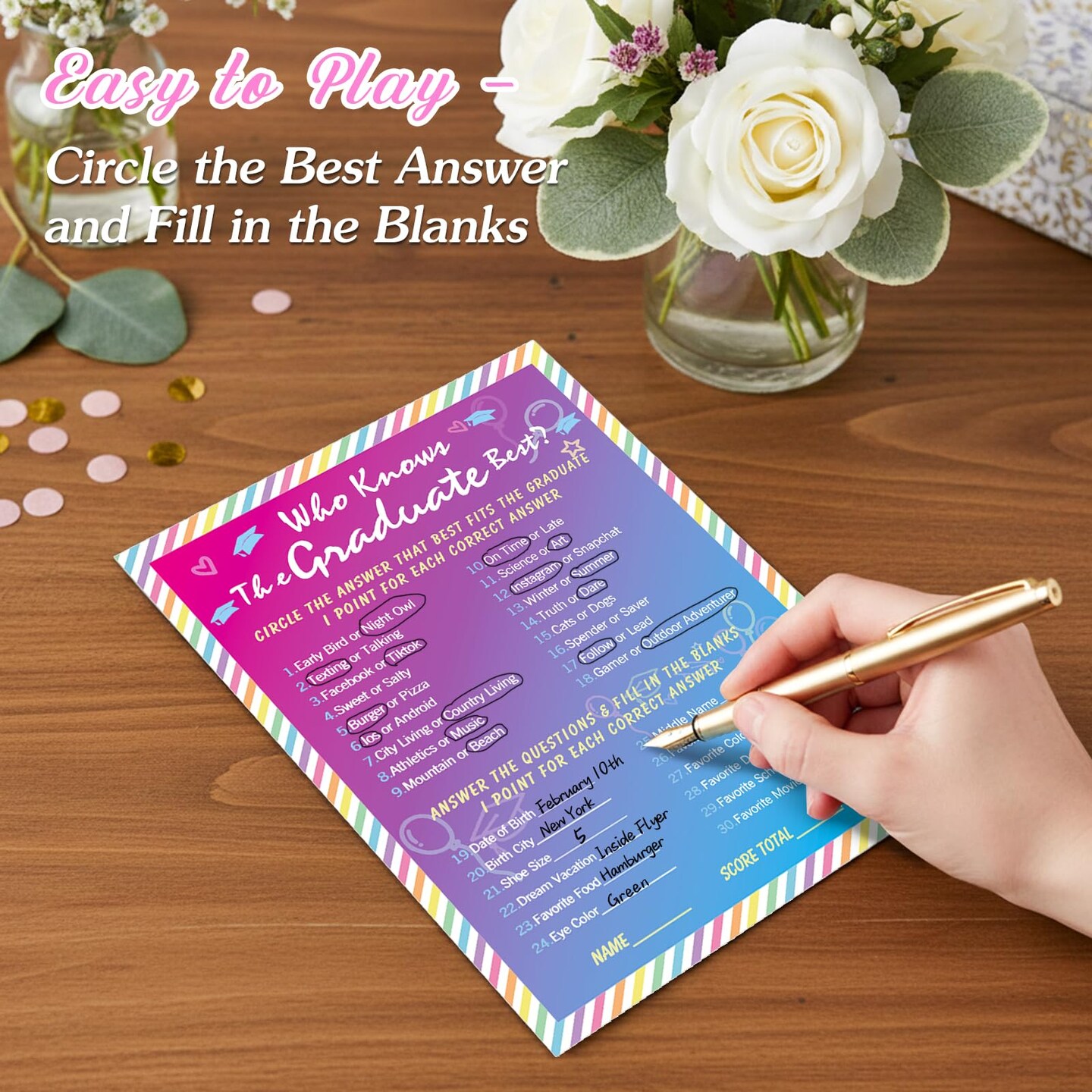36PCS Who Knows Graduate Best Game Cards - Class of 2026 Graduation Party Games for Guests Funny Graduation Activities for High School & College Grad Parties Rainbow Design Party Supplies