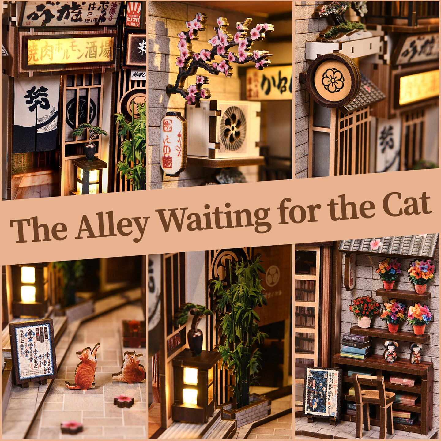 DIY Book Nook Kit with LED Light | Japanese Street Cat Miniature