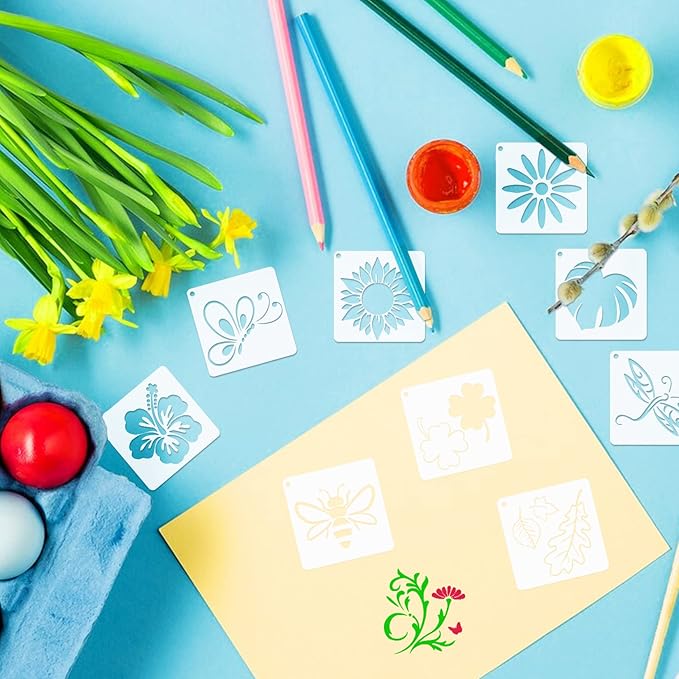 65Pcs Small Stencils for Painting on Wood Burning Reusable, 3 Inch Reusable Stencil for Craft Ornament Paint Template Stencils for Wall Card Rock Wood Signs Coasters Canvas Home Decor (Flower)