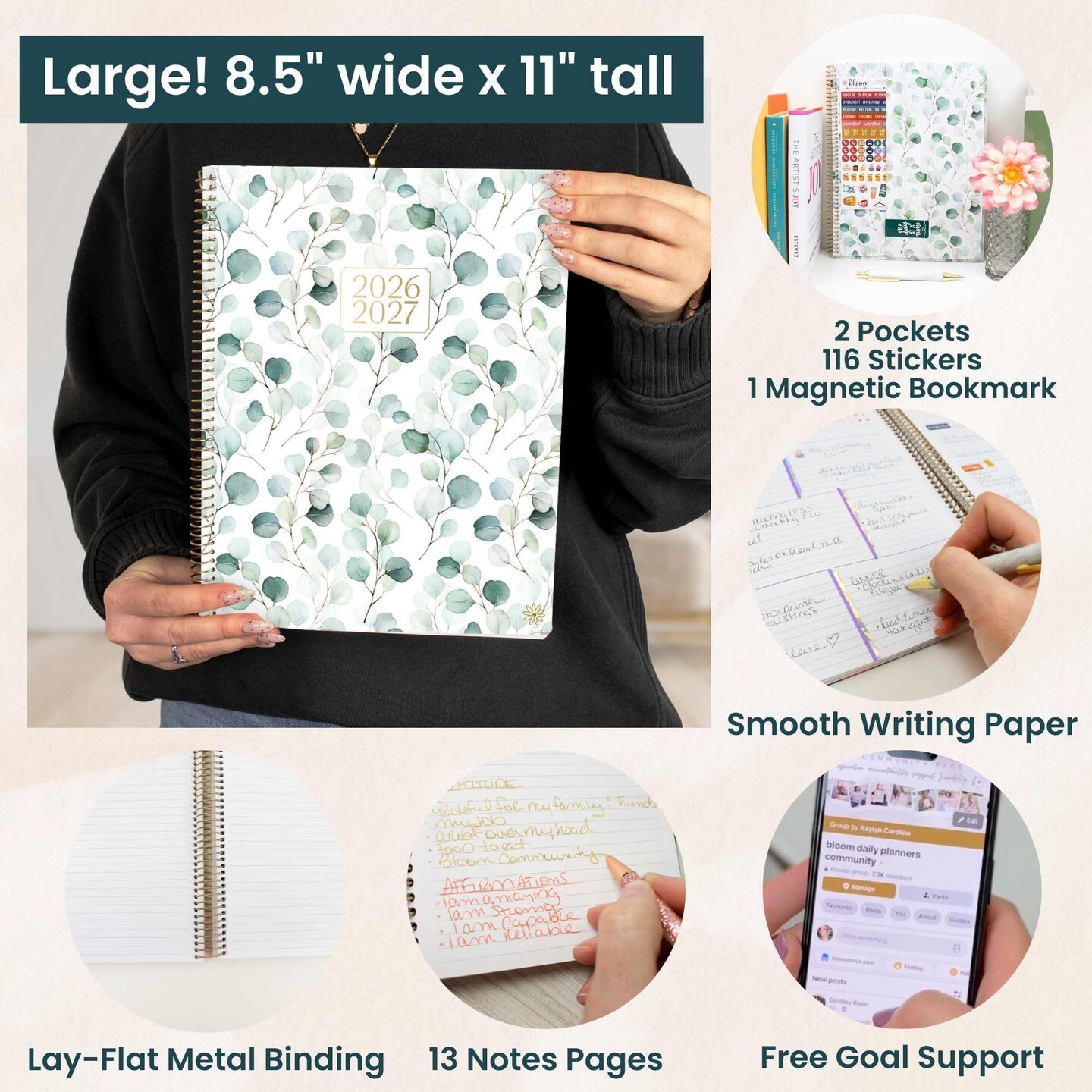 bloom daily planners 2026-2027 Academic Planner, 13 Month Soft Cover Monthly & Weekly, 8.5" x 11", Stickers Included, Boho Greenery