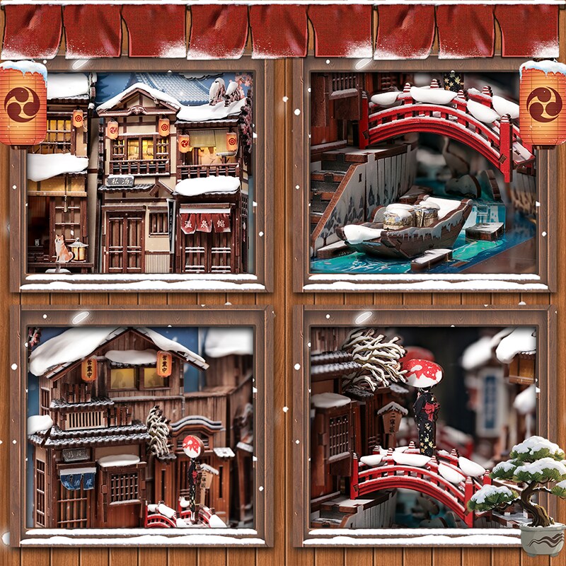 Kyoto Snow Whisper DIY Book Nook Kit with LED Light, Japanese