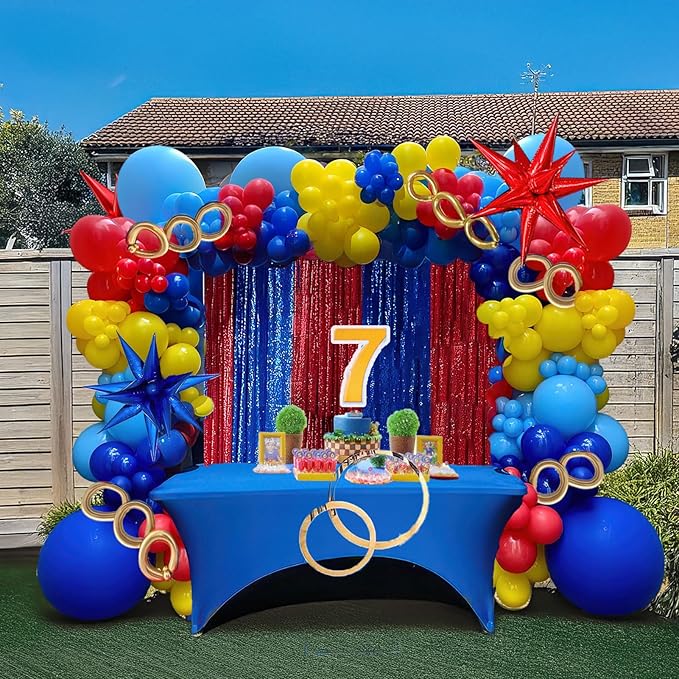 Red Blue Yellow Balloon Garland Arch Kit (140 Pcs) – Primary Color Latex Balloons with Foil Stars, Cartoon Carnival, Circus, Superhero Theme Birthday Party Supplies Decorations