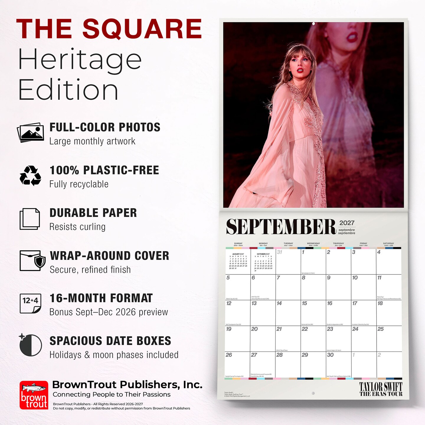 Taylor Swift OFFICIAL | 2027 12 x 24 Inch (Hanging) Monthly Square Wall Calendar | Plastic-Free