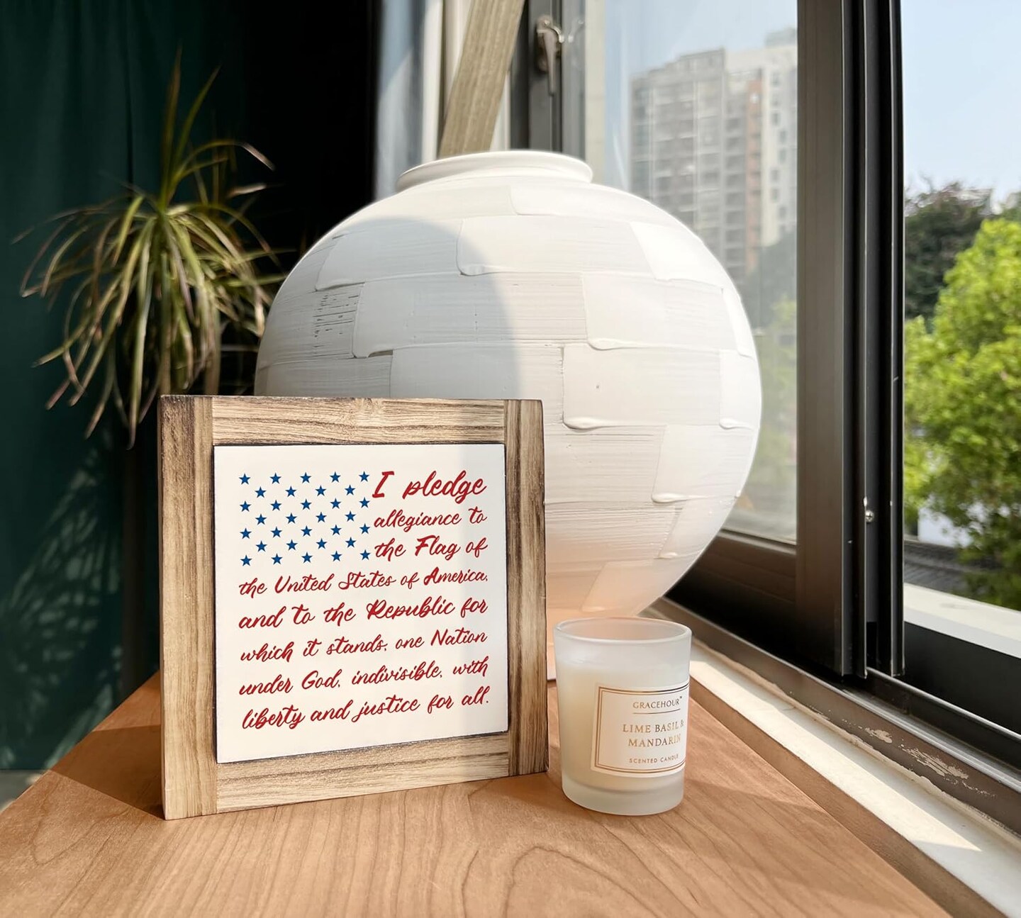 Americana Patriotic Wooden Sign Wall Decor, American Flag Pledge of Allegiance Plaque, Rustic Farmhouse USA Wall Art, 4th of July Independence Day Memorial Day Decorations for Home Office Living Room, Patriotic Gift Idea