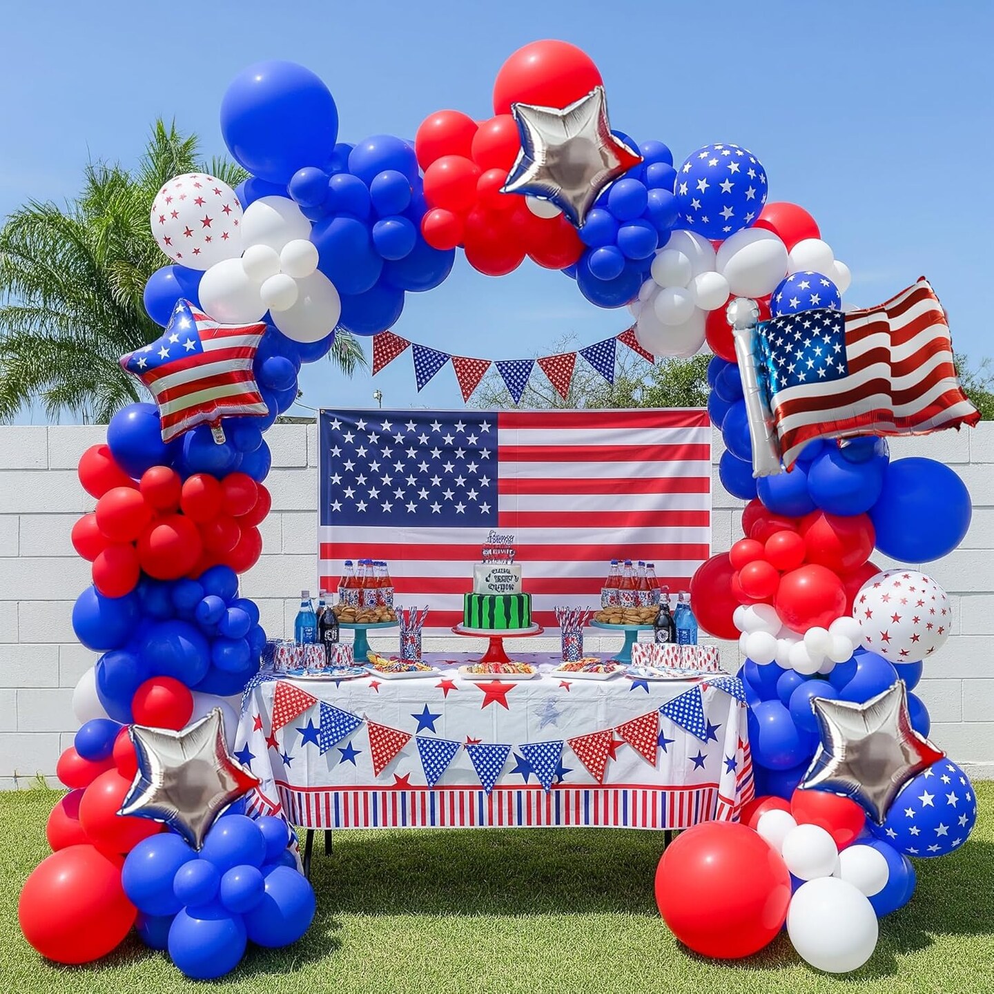 146PCS 4th of July Patriotic Balloon Garland Arch Kit with Star & Flag Balloons – Red White and Blue Decorations for Memorial Day, Veterans Day, Independence Day & USA Theme Party Decor