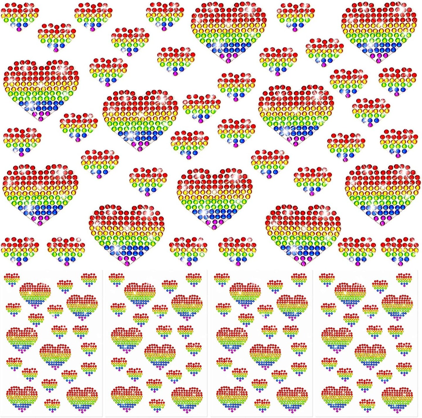 84Pcs Rhinestone Pride Stickers - Glitter Crystal Rainbow Heart & Stripe Decals - 3D Sparkle LGBTQ+ Self-Adhesive Gems for Laptops, Water Bottles, Face & Parade Accessories