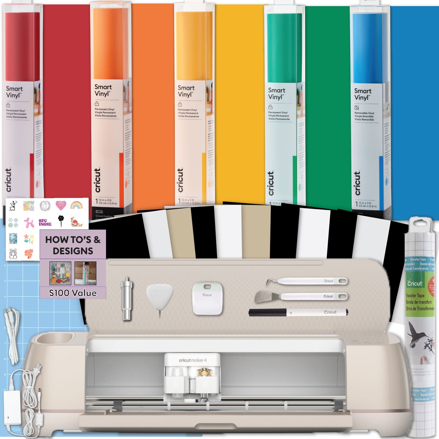 Cricut Maker 4 Rainbow Vinyl Bundle for DIY Home Decor, Model: z20
