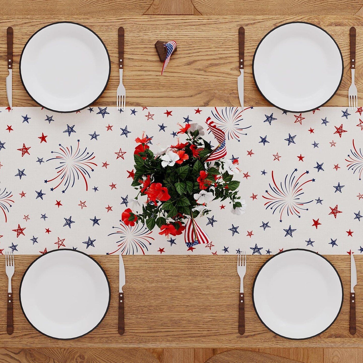 4th of July Table Runner – 13x36 Inch Patriotic USA 250th Anniversary Decorations, Red White Blue Stars Memorial Day Independence Day Table Decor for Kitchen, Dining, Party & Home Celebration