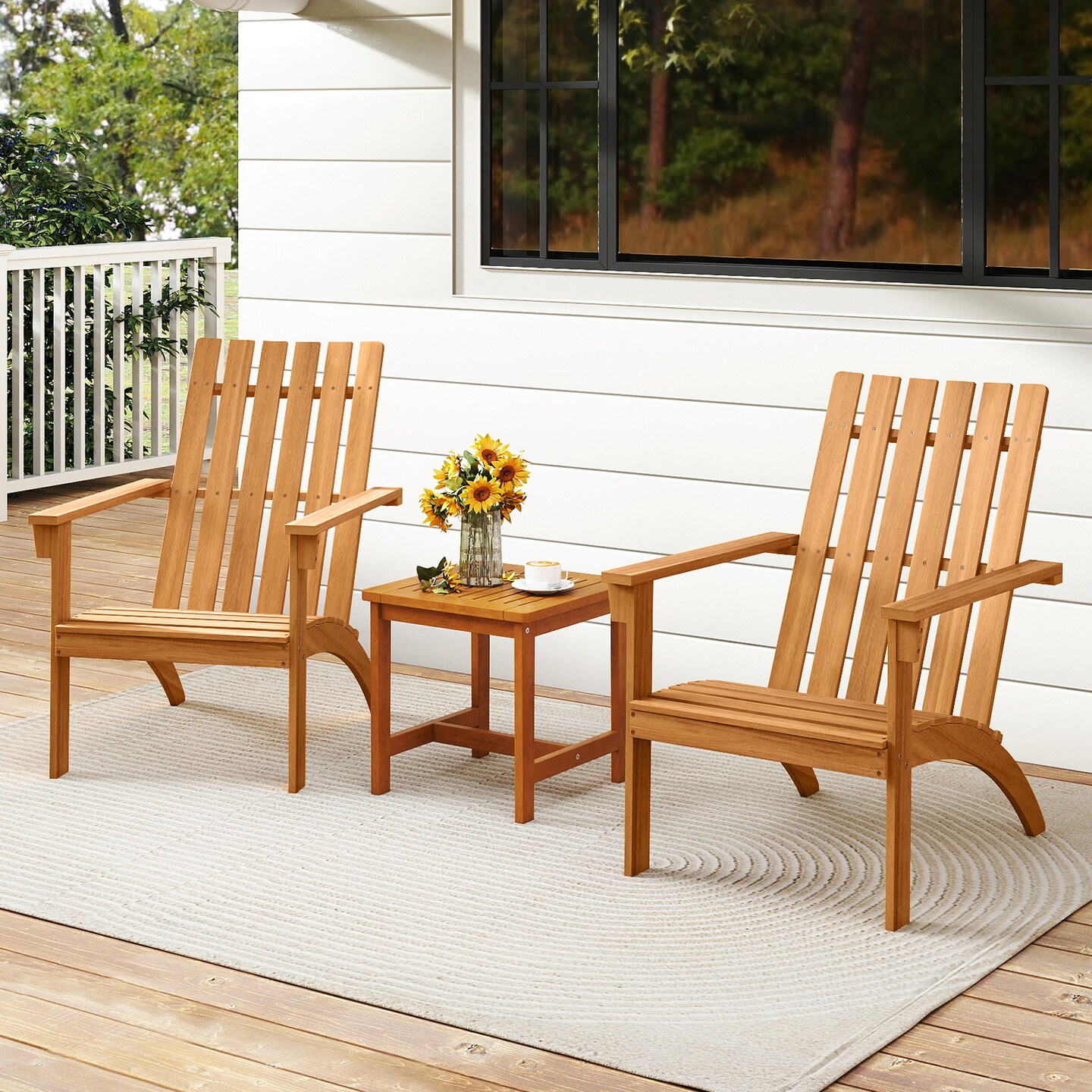 Costway Patio Acacia Wood Adirondack Chair Lounge Armchair sturdy Outdoor Garden Yard