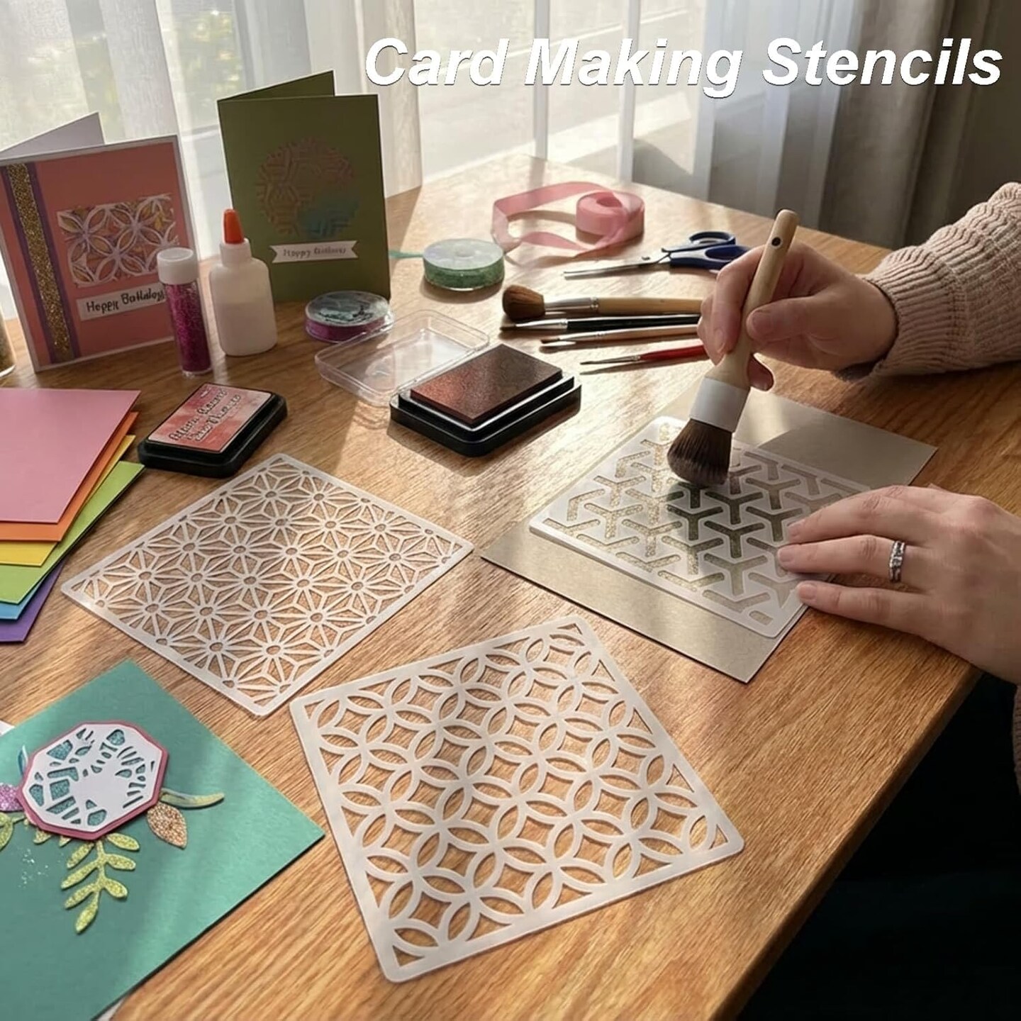 16 PCS Geometric Stencils for Painting, Stencils for Crafts Reusable 6 x 6 Inch Plastic Pattern Templates for Wood Signs Furniture Tile Canvas Card Making and DIY Decor