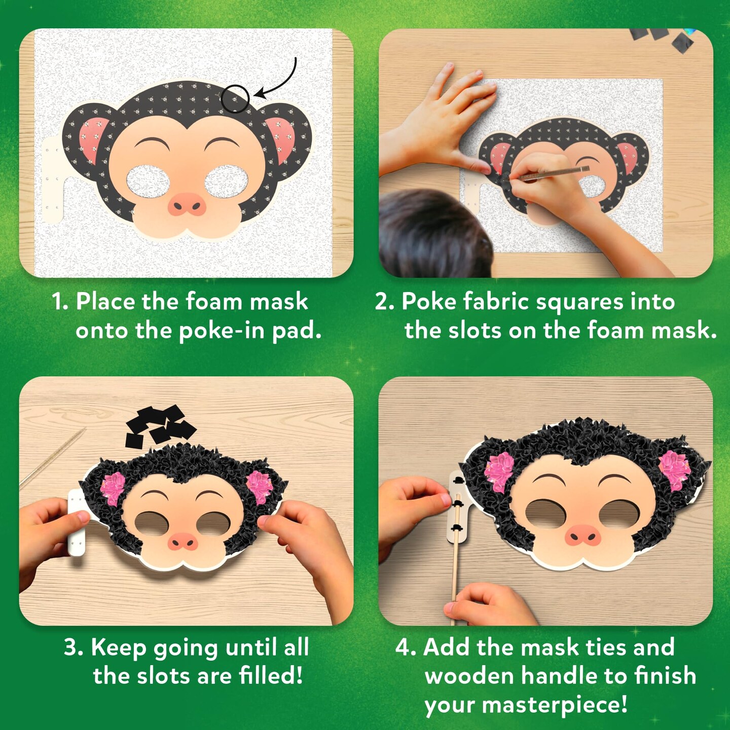 Poke-in Art - Animal Masks, Mess-Free Fun for Kids, DIY Wood Craft Kits, Creative Activity, Gifts for Girls & Boys Ages 4, 5, 6, 7, 8, 9