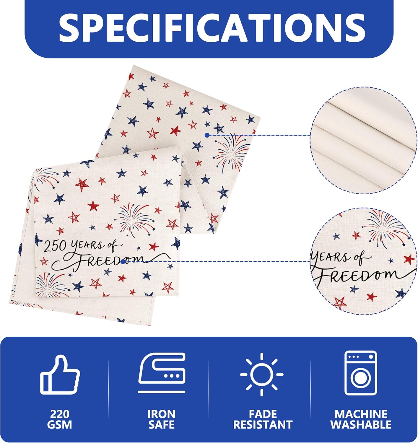 4th of July Table Runner – 13x36 Inch Patriotic USA 250th Anniversary Decorations, Red White Blue Stars Memorial Day Independence Day Table Decor for Kitchen, Dining, Party & Home Celebration