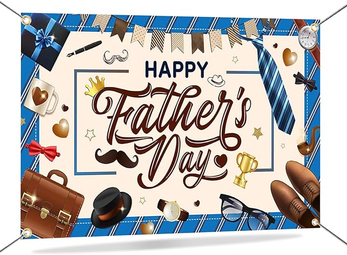 Happy Fathers Day Banner Backdrop Fathers Day Decorations Banner Blue Shirt I Love Dad Father’s Day Party Background Decorations Photo Booth Props 70.8 x 43.3 Inch