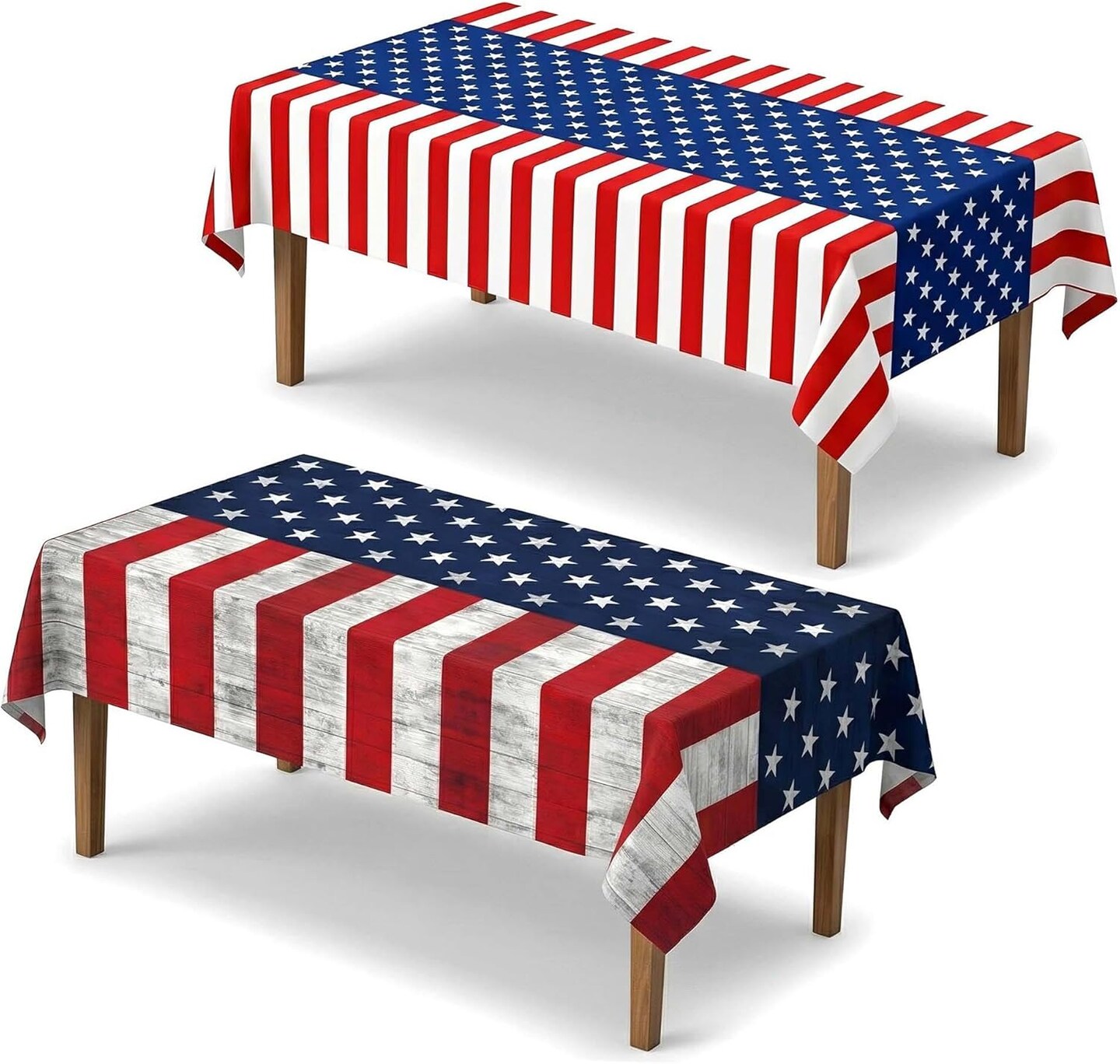 2 Pack Patriotic American Flag Tablecloth – 54” x 108” Disposable Plastic Red, White & Blue Stars & Stripes Covers for 4th of July, Independence Day, USA 250th Anniversary & Outdoor Party Decorations