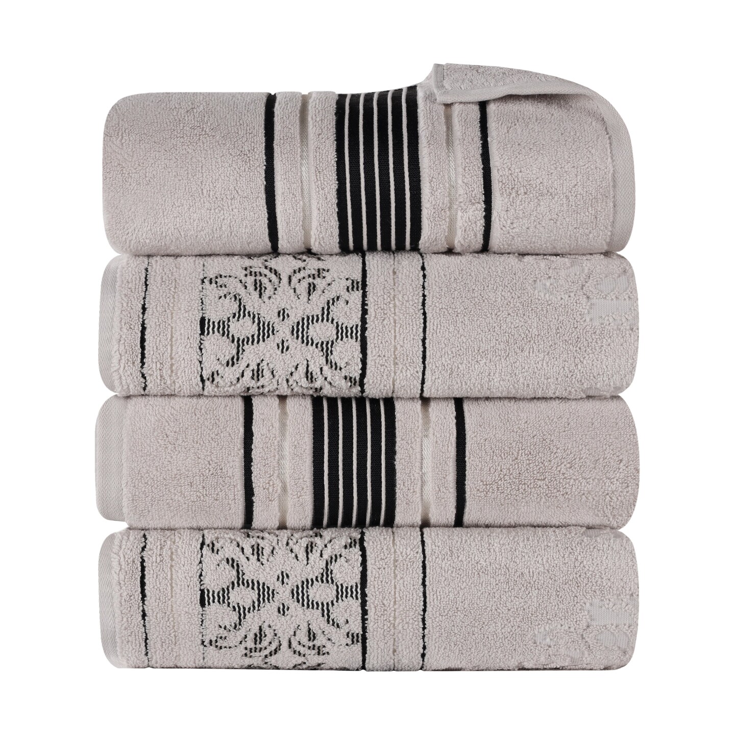 Set of 4 Zero Twist Cotton Floral Jacquard Bath Towel Set Ultra