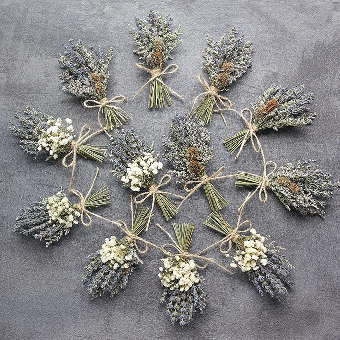 12pcs Lavender Bouquet, Mini Dried Flower Bouquet, Natural Lavender, Groom & Best Man Corsage, 4.5 Inches
