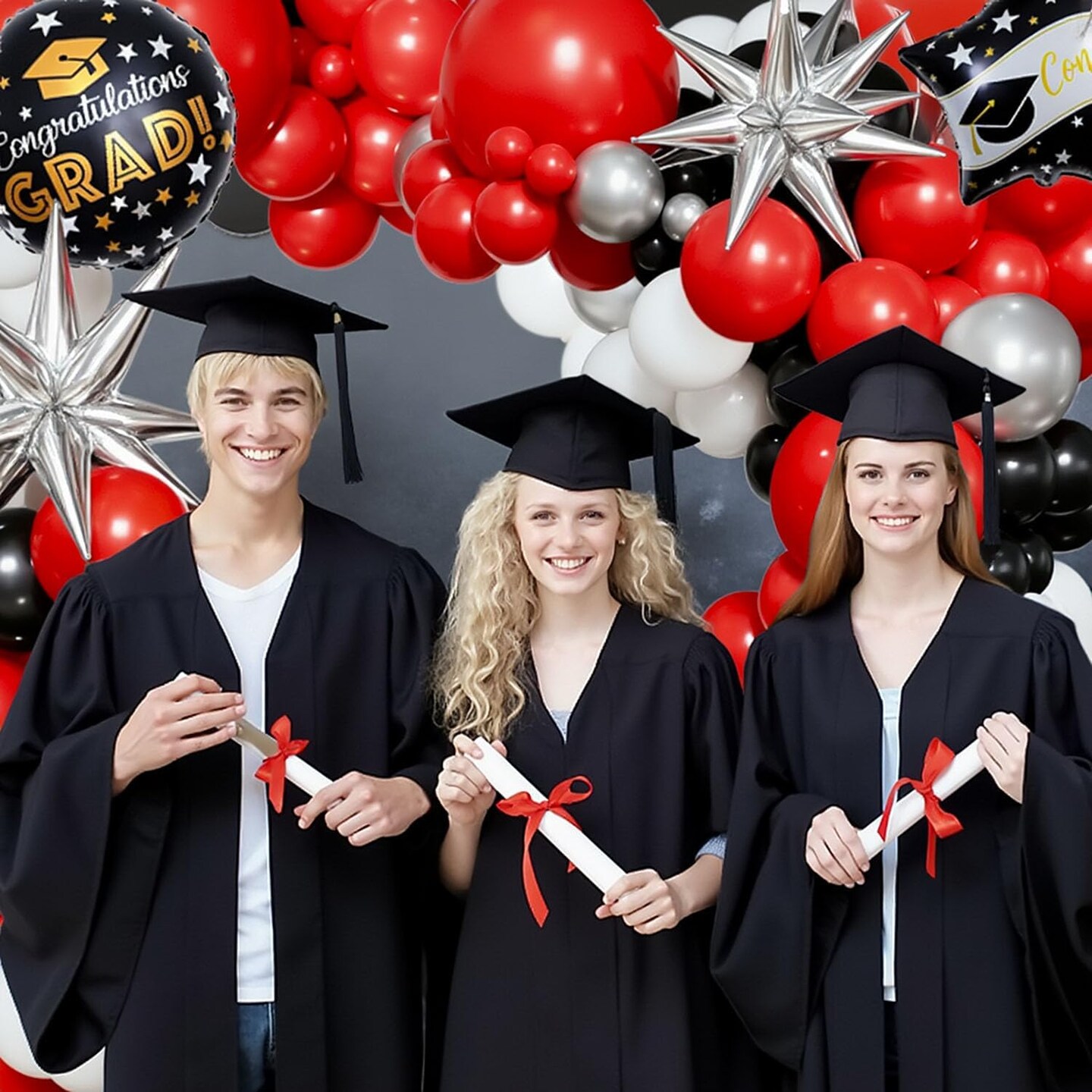 Graduation Decorations Class of 2026, Graduation Balloon Arch Kit Red and Black with Congrats Grad Banner Foil Balloons for Congrats Grad Party Decorations Class of 2026 Party Supplies