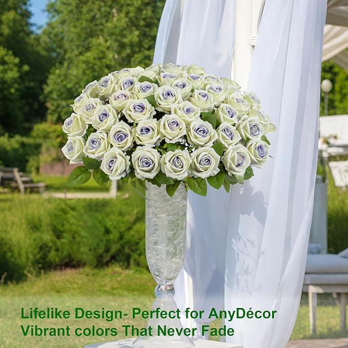 Artificial Flowers Roses Touch Fake Rose Bouquet Flower Stem for Wedding Centerpieces DIY Wreath Home Decorations Silk Roses Mothers Party Fake Outdoor Flowers Decor (Purple Heart 50PCS)