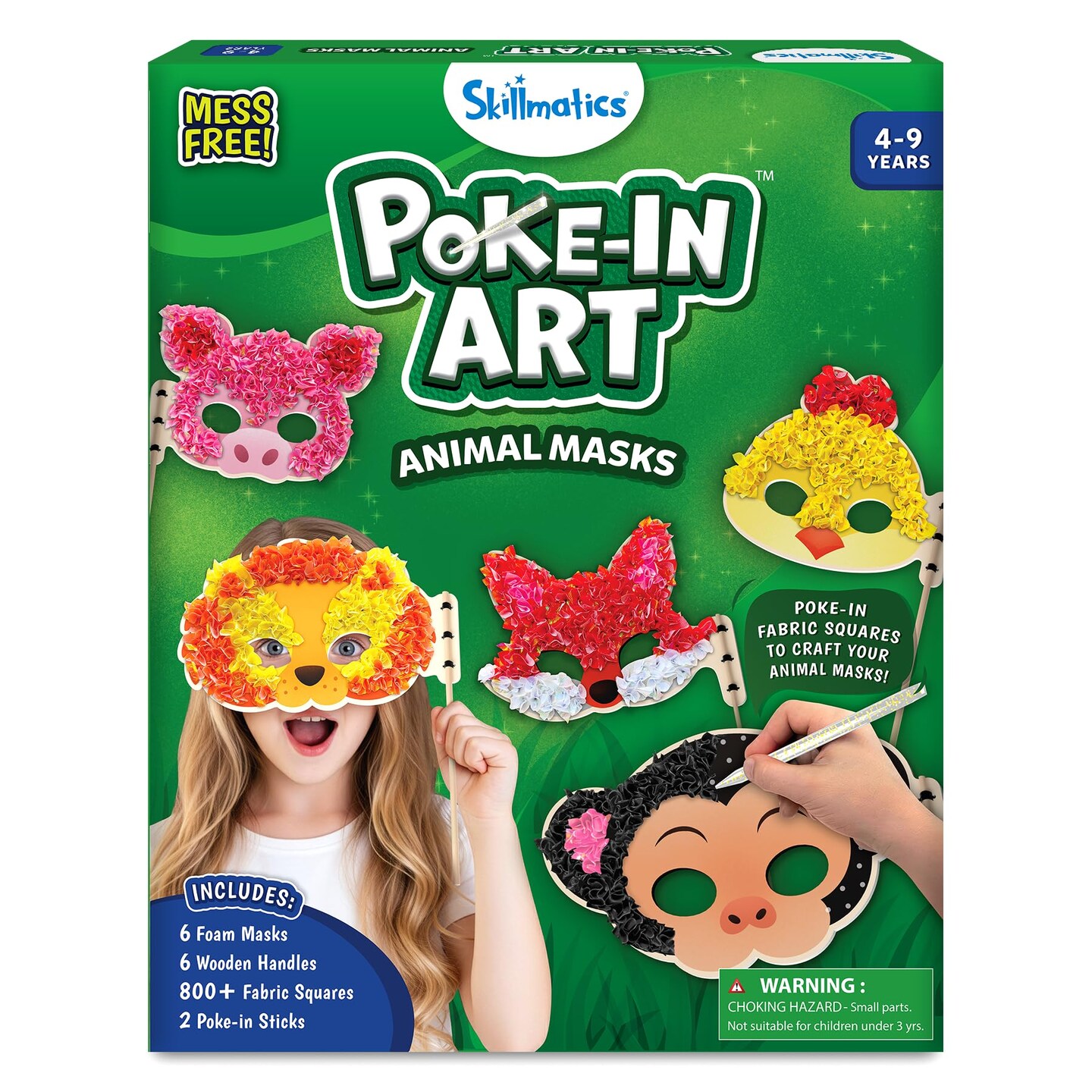 Poke-in Art - Animal Masks, Mess-Free Fun for Kids, DIY Wood Craft Kits, Creative Activity, Gifts for Girls & Boys Ages 4, 5, 6, 7, 8, 9