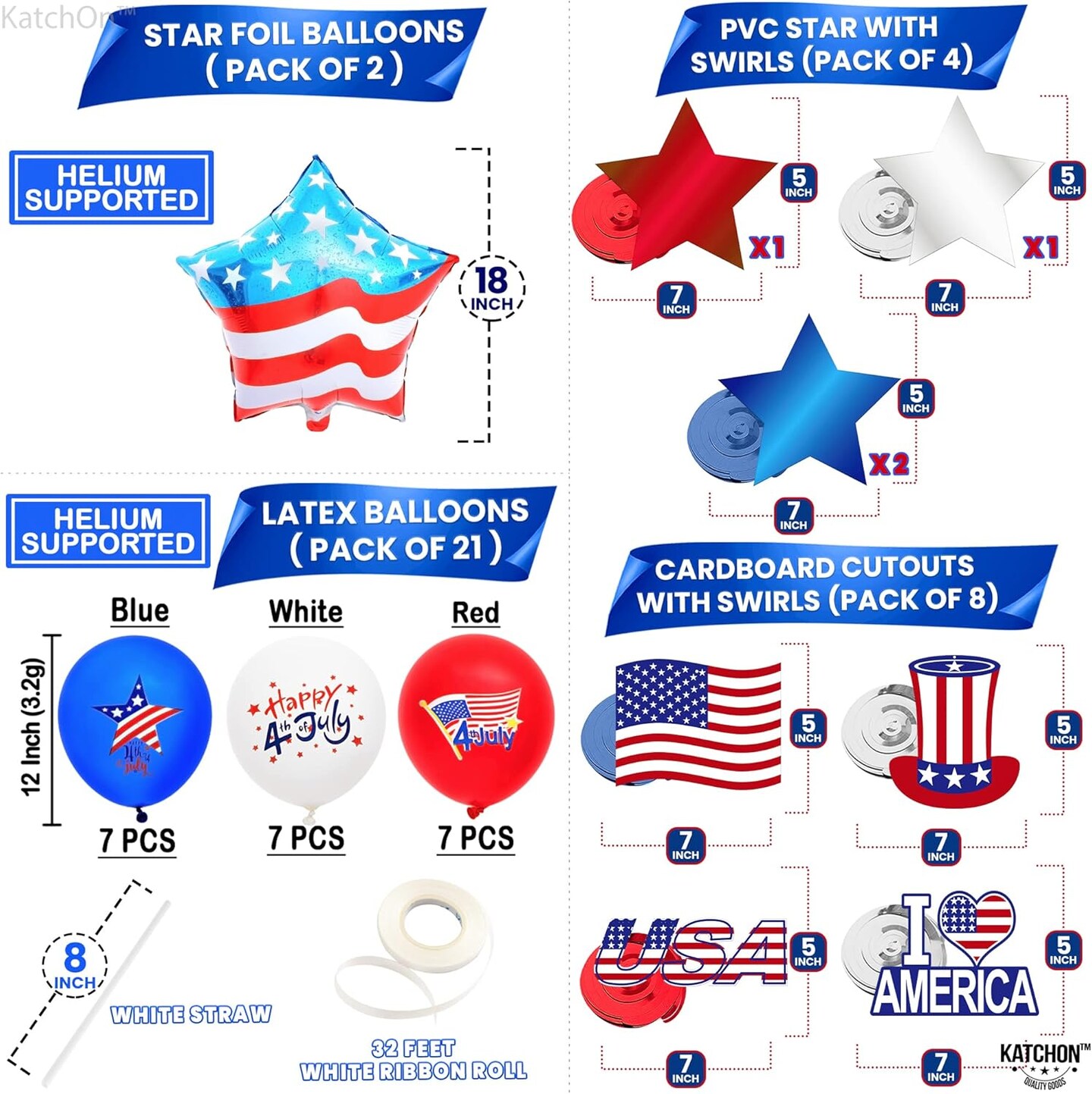 Happy 4th of July Banner Set - Huge, Pack of 37 | 4th of July Balloons for 4th of July Decorations | 4th of July Float Decorations | Patriotic Float Decorations | Fourth of July Decorations