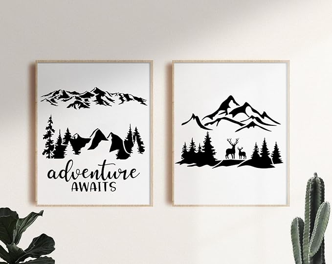 Mountain Stencils for Painting Forest Tree Stencil Animal Wood Burning Stencils and Patterns Reusable Drawing Templates for Fabric Furniture Wall DIY Crafts