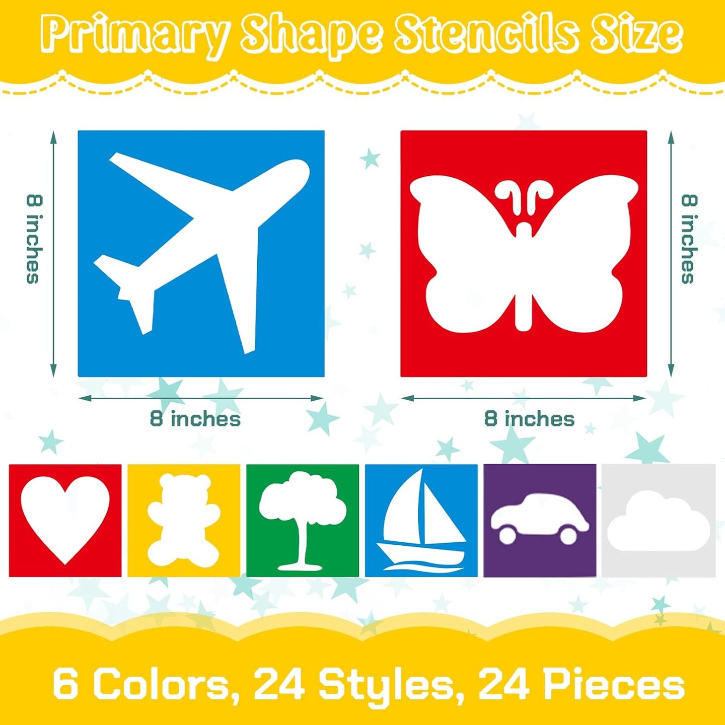 24 PCS Large Kids Drawing Stencils Set – 8 Inch Washable Geometric & Garden Shape Templates for Toddlers, Preschool Learning, Chalk Art, Painting & Creative Educational Activities