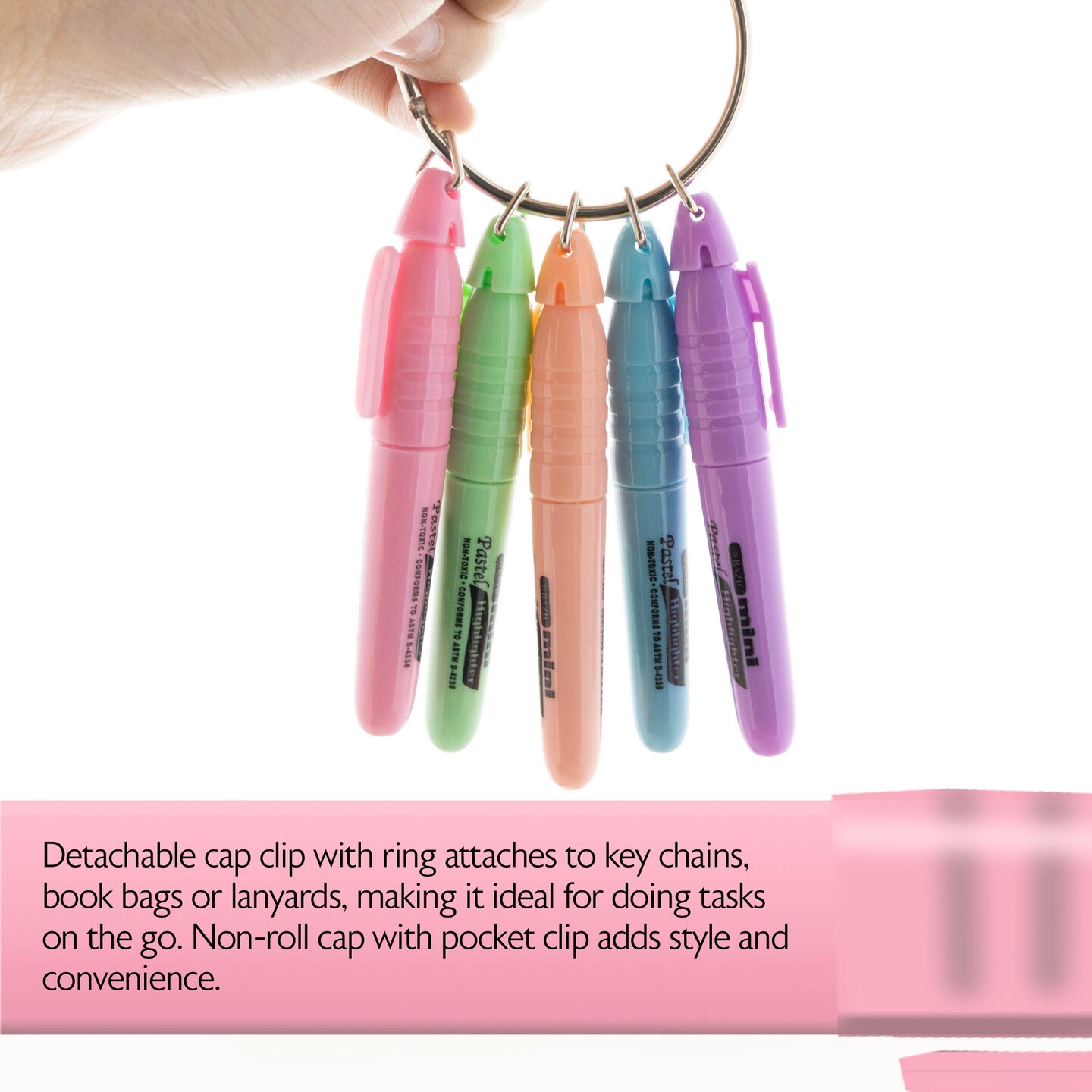 BAZIC Mini Pastel Assorted Colors Highlighter w/ Cap Clip (5/Pack)